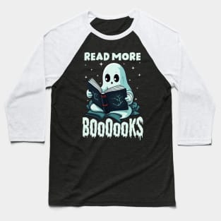 Cute Booooks Ghost Read More Books Funny Teacher Halloween Baseball T-Shirt